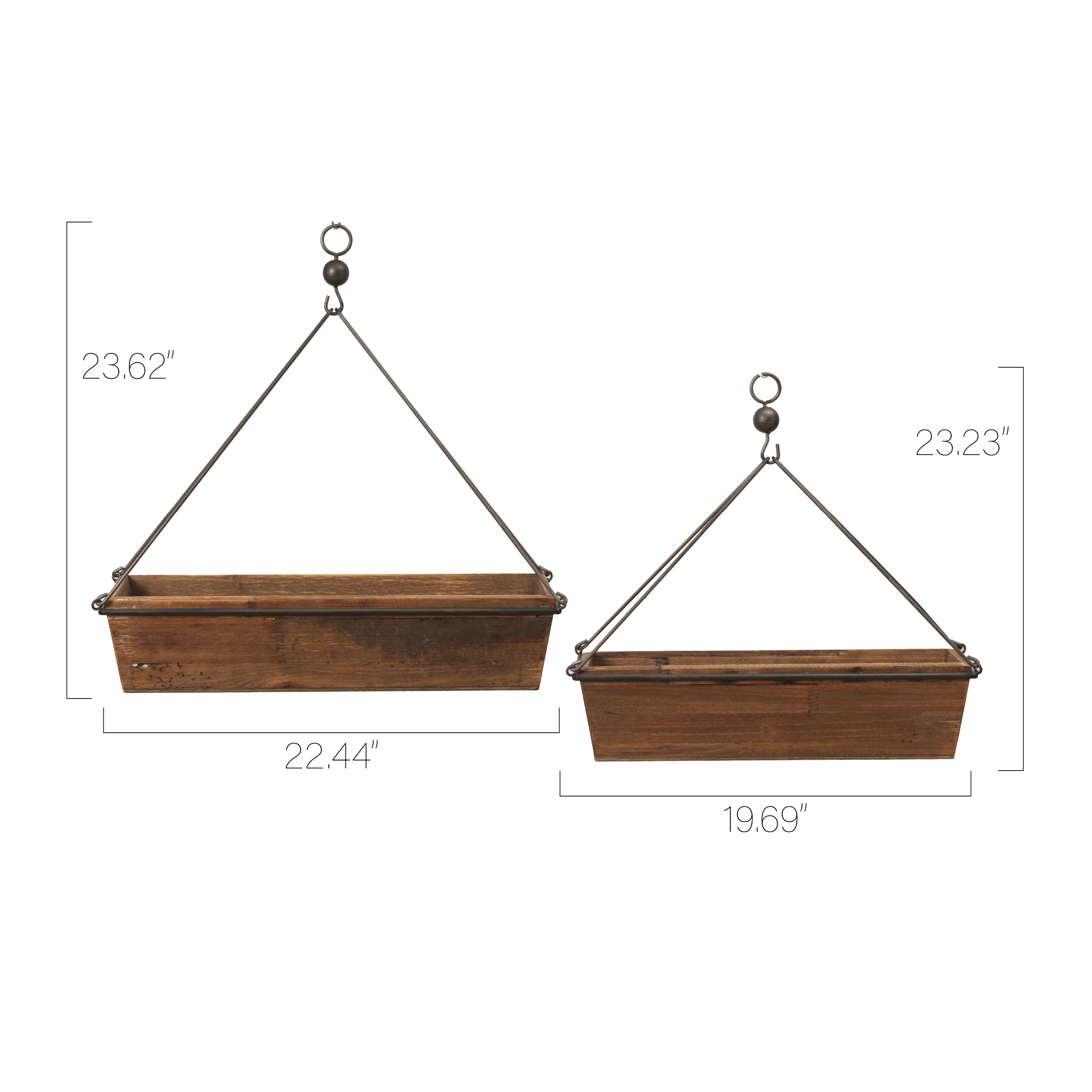 Set of 2 Rustic Rectangle Wood and Metal Planters